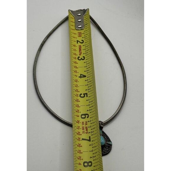 Vintage Sterling Chain Italy & Turquoise Silver Pendant Southwest Western - Picture 6 of 8